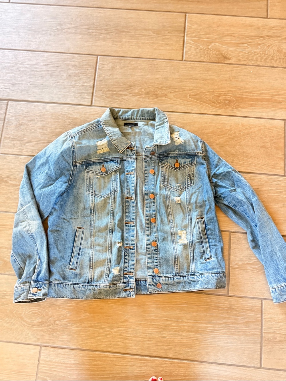 Light Blue Distressed Denim Jacket - Women’s Casual Trucker